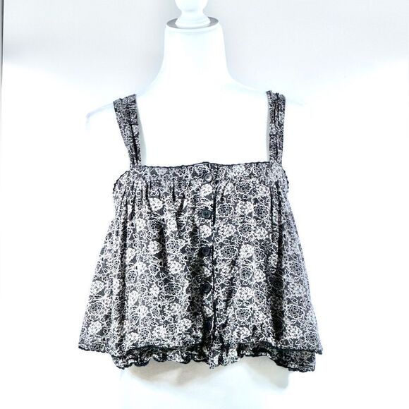 Free people black and white floral bottom front tiered tank top S - Picture 3 of 11